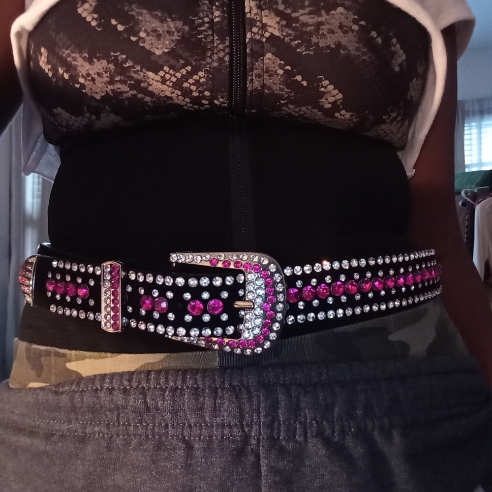 Genuine leather bedazzled belt